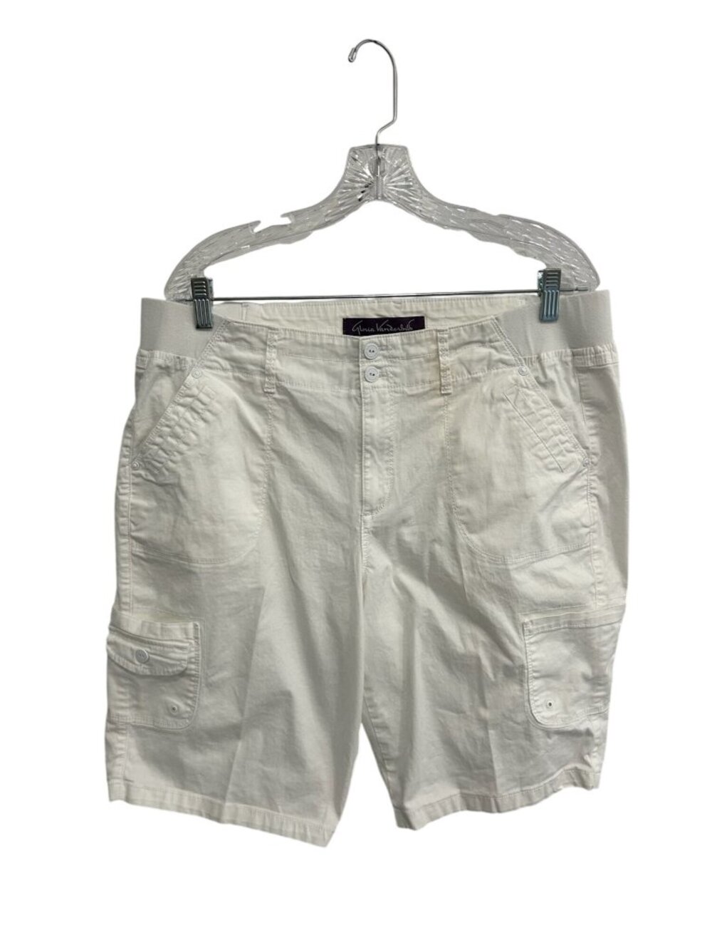 Gloria Vanderbilt 14 White Cargo Shorts Elastic Waist Pockets Retro Minimalist